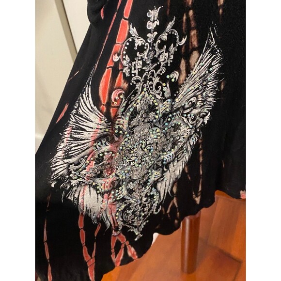 LOCAL Black Red Tie-Dye Graphic T Shirt Tunic Dress Sz L USA Goth Y2K Punk Lace - Picture 10 of 13